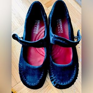 GREENWICH VILLAGE - Black Suede Mary-Jane Ballerina Flats - Size 6 - New!